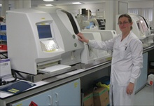 Two of the four HORIBA Medical ABX Pentra DX 120 haematology analysers in action at Royal Oldham Hospital, Haematology Department.